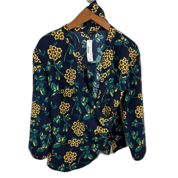 J. Crew Golden Floral Drapey Crepe Wrap Blouse NWT Size Medium - Picture 3 of 15